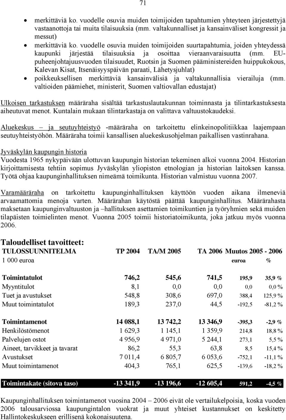 vuodelle osuvia muiden toimijoiden suurtapahtumia, joiden yhteydessä kaupunki järjestää tilaisuuksia ja osoittaa vieraanvaraisuutta (mm.