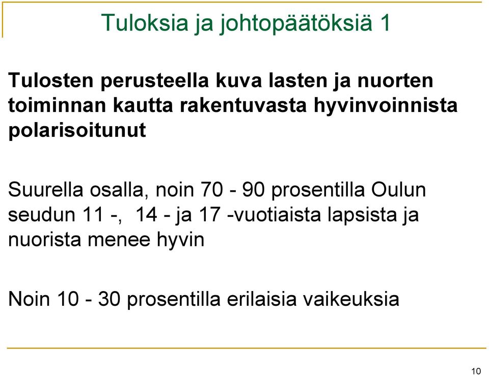 osalla, noin 70-90 prosentilla Oulun seudun 11 -, 14 - ja 17 -vuotiaista