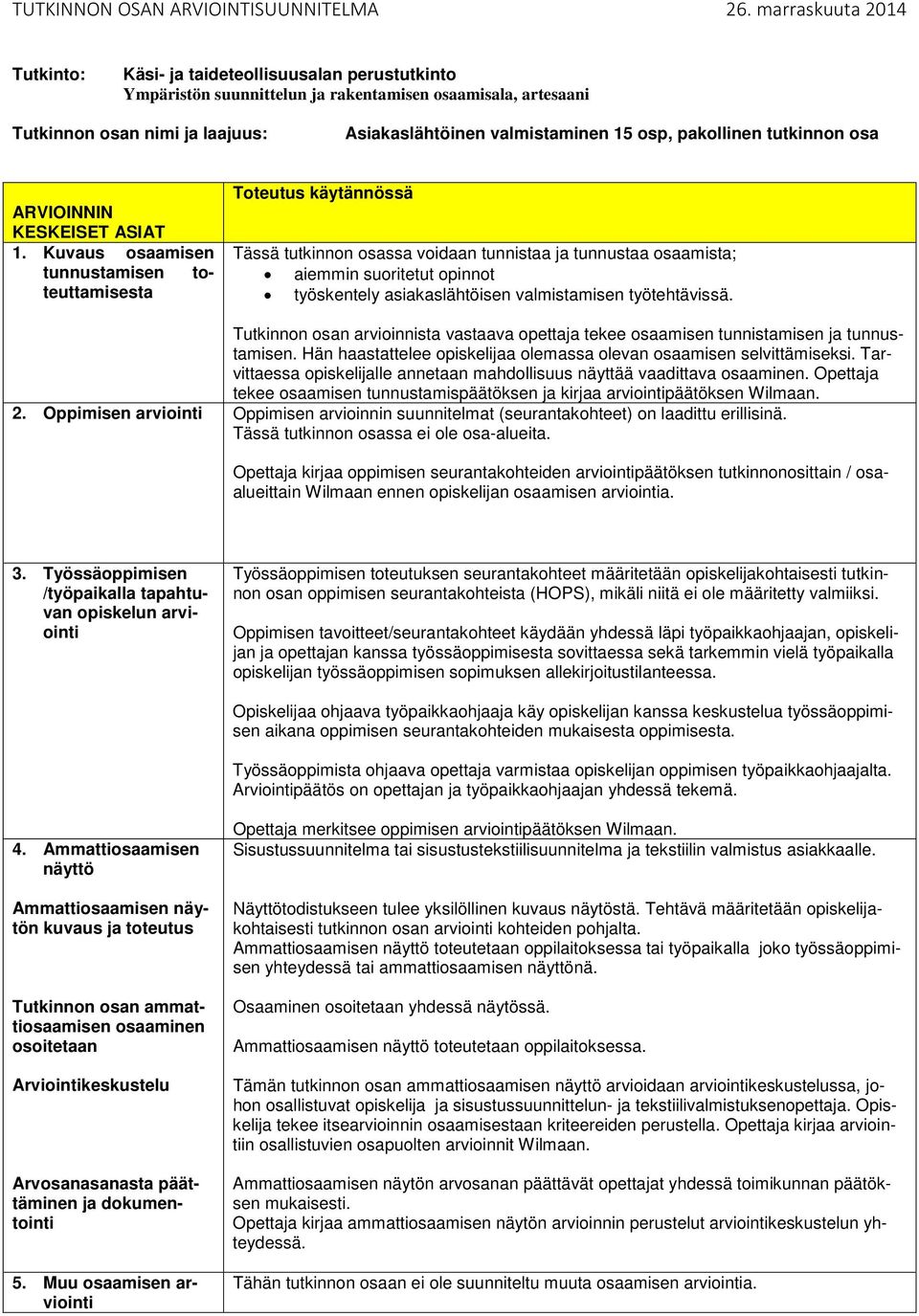 Kuvaus osaamisen tunnustamisen toteuttamisesta Tässä tutkinnon osassa voidaan tunnistaa ja tunnustaa osaamista; aiemmin suoritetut opinnot työskentely asiakaslähtöisen valmistamisen työtehtävissä.