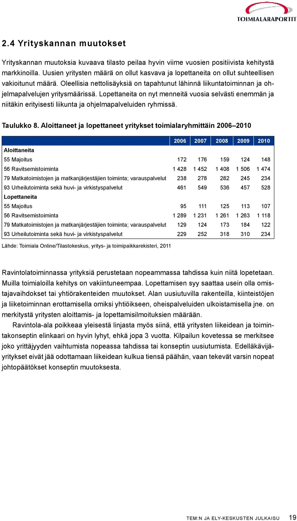 Lopettaneita on nyt menneitä vuosia selvästi enemmän ja niitäkin erityisesti liikunta ja ohjelmapalveluiden ryhmissä. Taulukko 8.