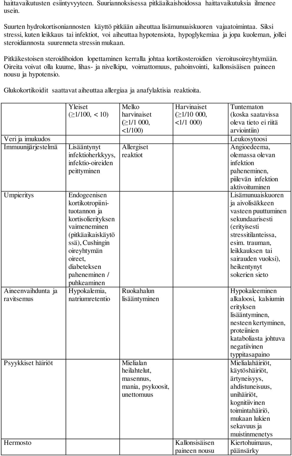 Pitkäkestoisen steroidihoidon lopettaminen kerralla johtaa kortikosteroidien vieroitusoireyhtymään.