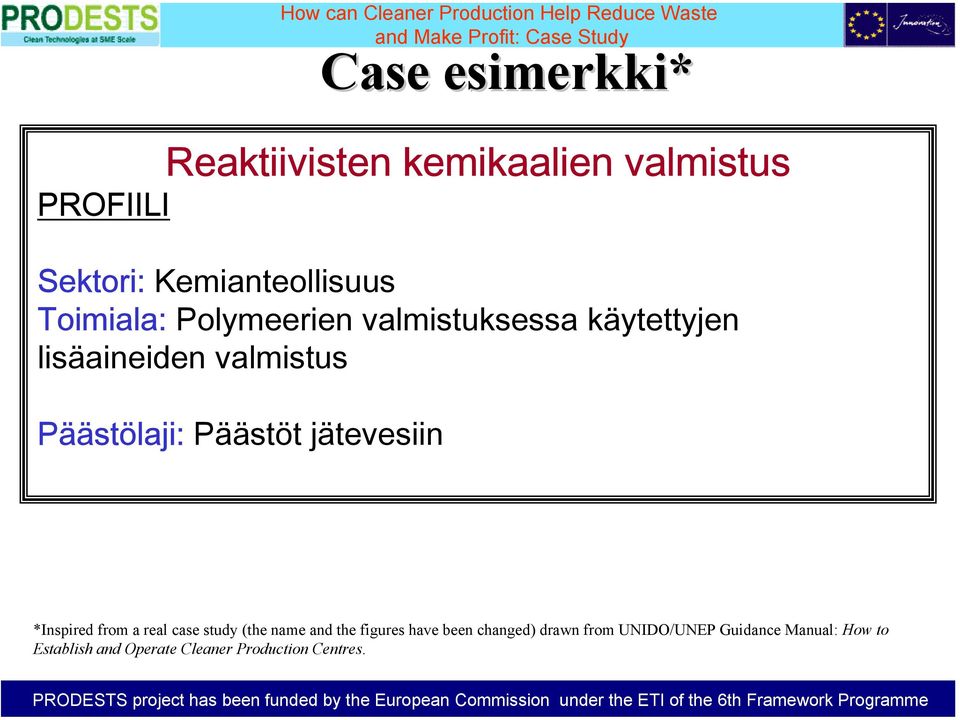 Päästöt jätevesiin *Inspired from a real case study (the name and the figures have been