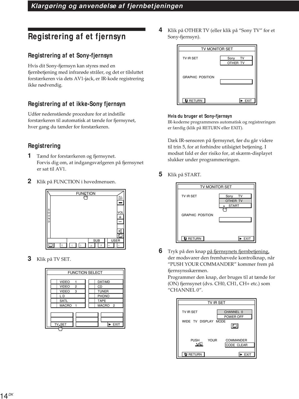 GAPHIC POSITION TV MONITO SET TV I SET Sony TV OTHE TV egistrering af et ikke-sony fjernsyn Udfør nedenstående procedure for at indstille forstærkeren til automatisk at tænde for fjernsynet, hver