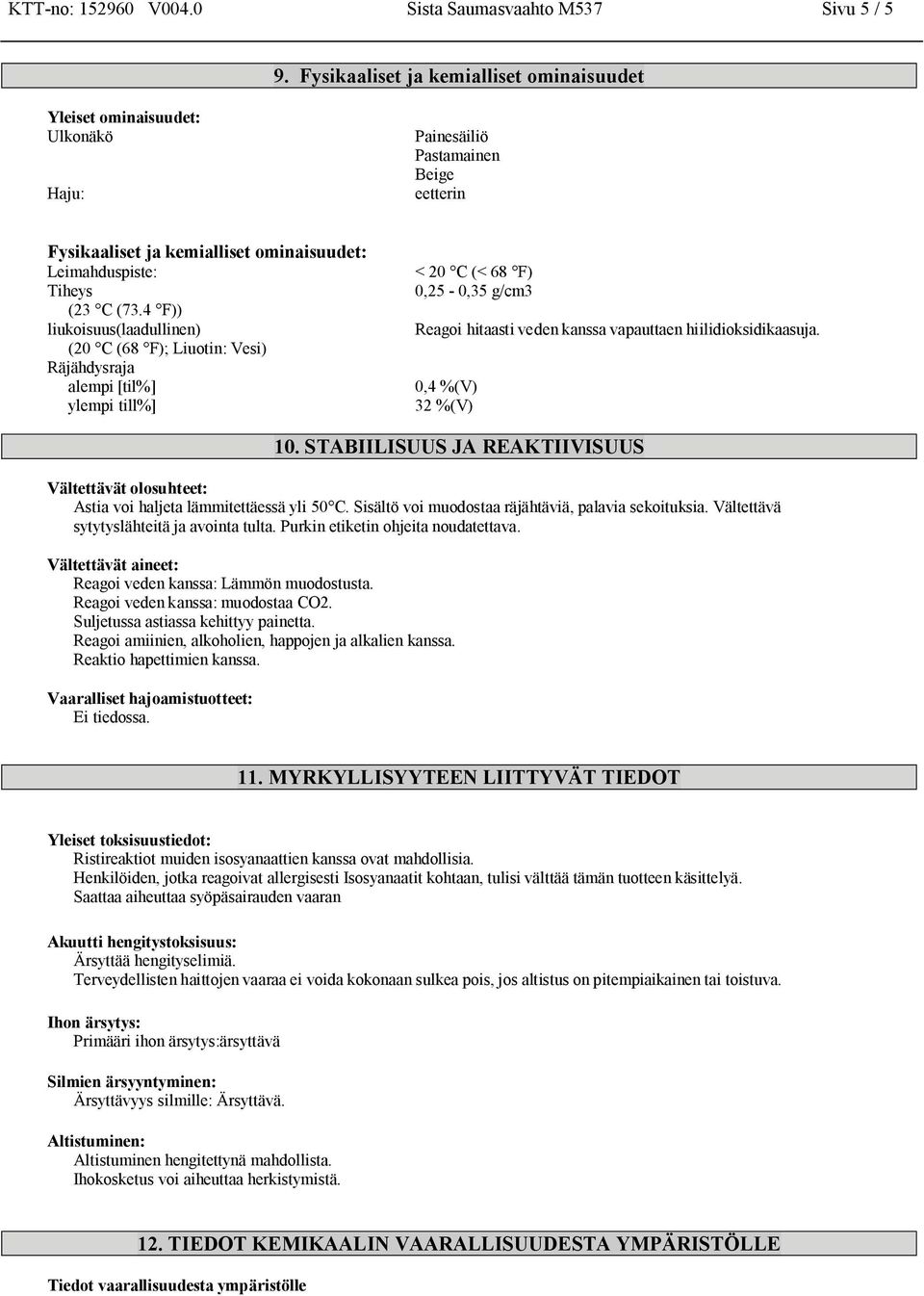 0,25-0,35 g/cm3 (23 C (73.4 F)) liukoisuus(laadullinen) Reagoi hitaasti veden kanssa vapauttaen hiilidioksidikaasuja.