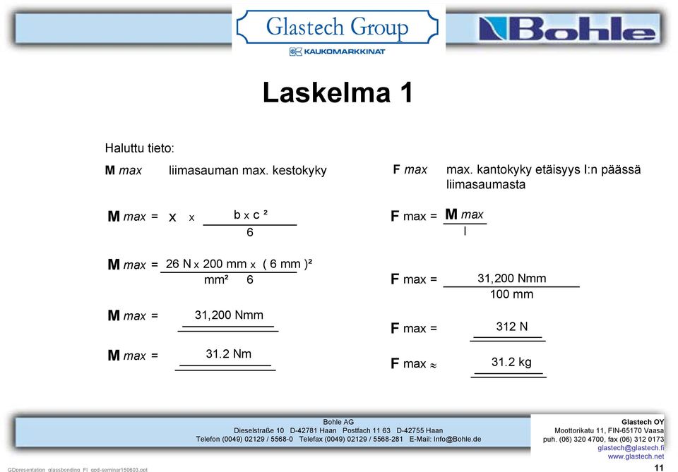 mm x ( 6 mm )² mm² 6 F max = 31,200 Nmm 100 mm M max = 31,200 Nmm F max = 312 N M max = 31.