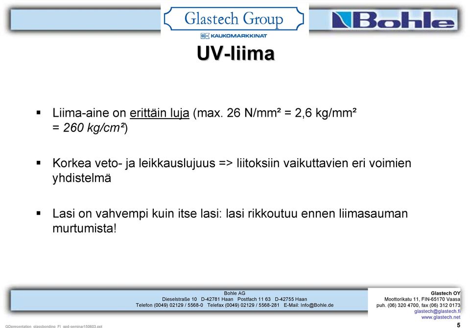 vaikuttavien eri voimien yhdistelmä Lasi on vahvempi kuin itse lasi: lasi rikkoutuu ennen