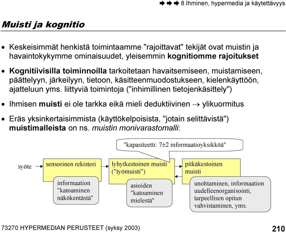 liittyviä toimintoja ("inhimillinen tietojenkäsittely") Ihmisen muisti ei ole tarkka eikä mieli deduktiivinen ylikuormitus Eräs yksinkertaisimmista (käyttökelpoisista, "jotain selittävistä")