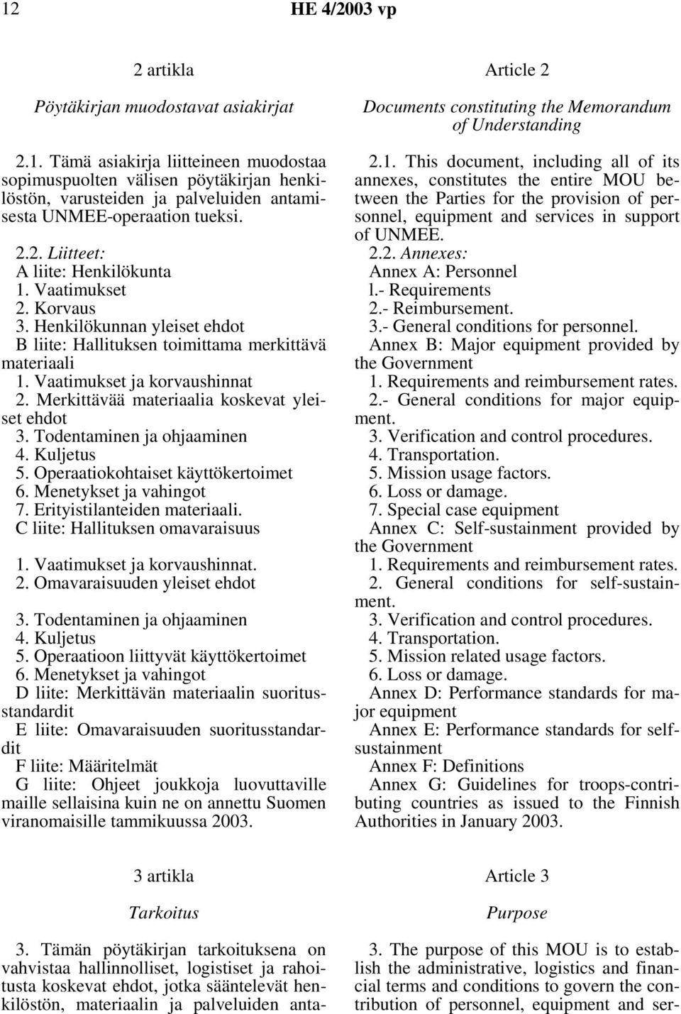 Merkittävää materiaalia koskevat yleiset ehdot 3. Todentaminen ja ohjaaminen 4. Kuljetus 5. Operaatiokohtaiset käyttökertoimet 6. Menetykset ja vahingot 7. Erityistilanteiden materiaali.