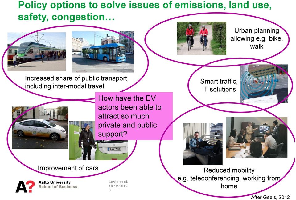 e.g. bike, walk Increased share of public transport, including inter-modal travel How have the