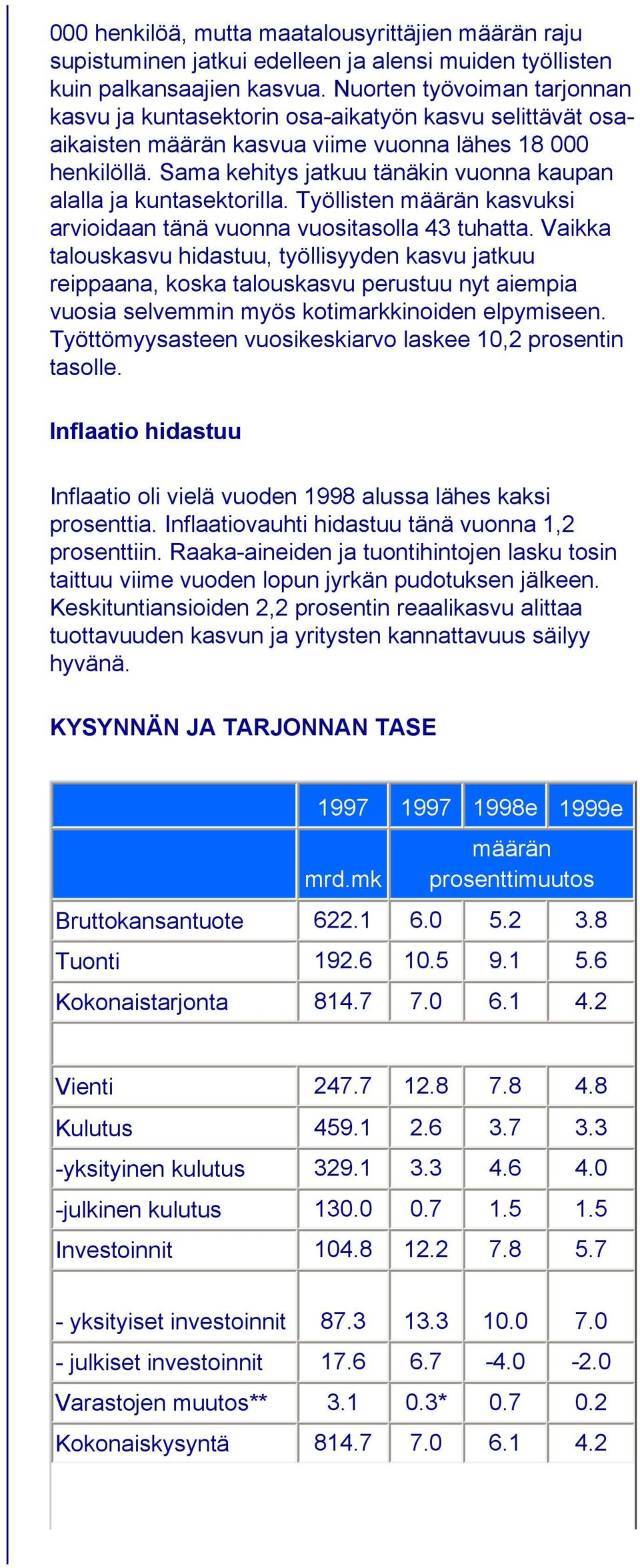 Sama kehitys jatkuu tänäkin vuonna kaupan alalla ja kuntasektorilla. Työllisten määrän kasvuksi arvioidaan tänä vuonna vuositasolla 43 tuhatta.