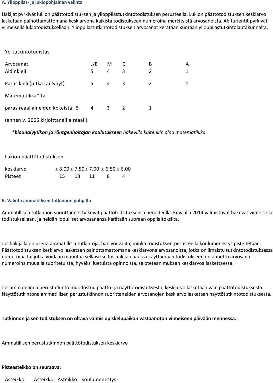 Ylioppilastutkintotodistuksen arvosanat kerätään suoraan ylioppilastutkintolautakunnalta.