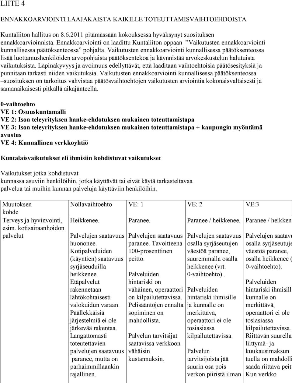 Vaikutusten ennakkoarviointi kunnallisessa päätöksenteossa lisää luottamushenkilöiden arvopohjaista päätöksentekoa ja käynnistää arvokeskustelun halutuista vaikutuksista.