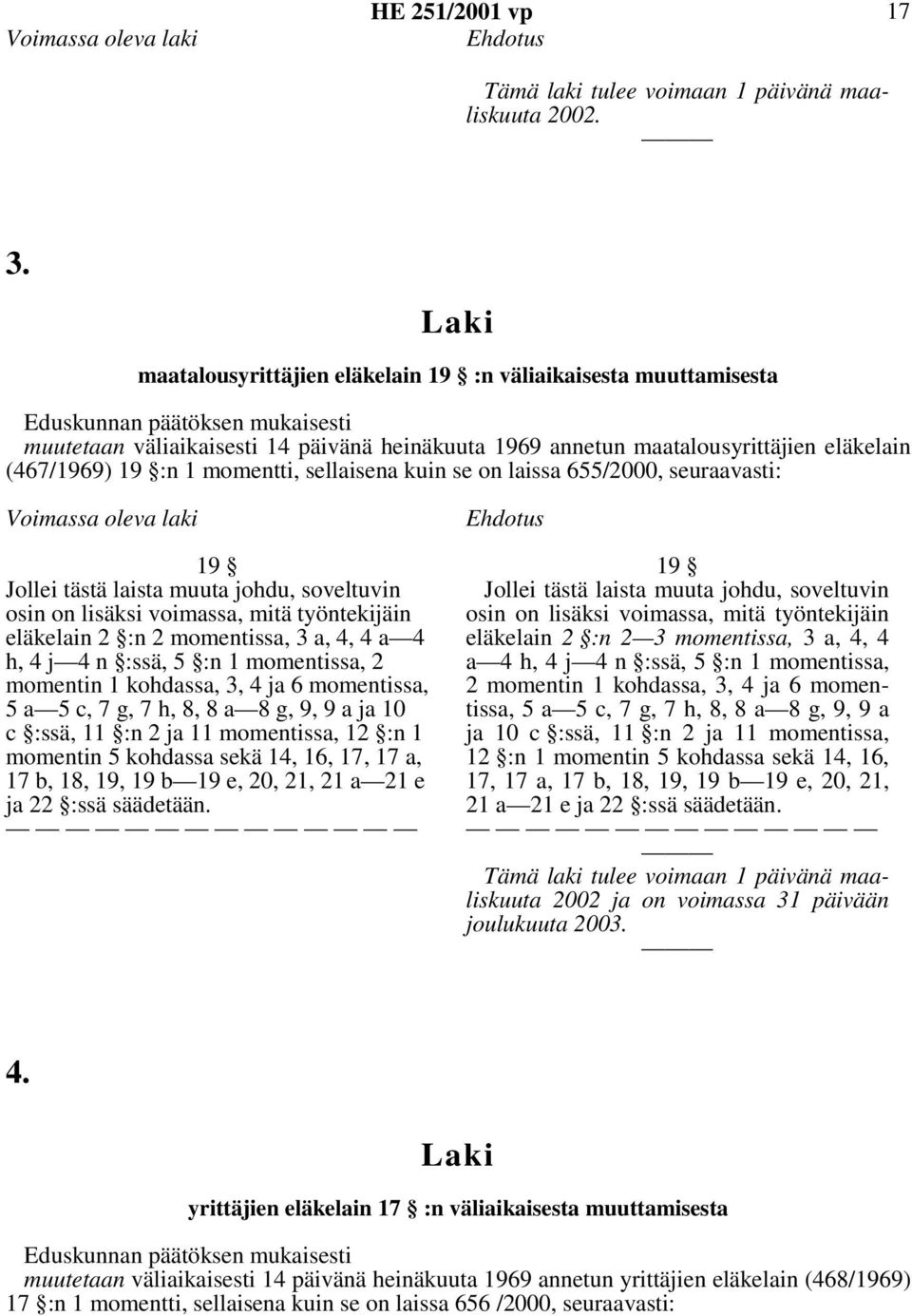 (467/1969) 19 :n 1 momentti, sellaisena kuin se on laissa 655/2000, seuraavasti: Voimassa oleva laki 19 Jollei tästä laista muuta johdu, soveltuvin osin on lisäksi voimassa, mitä työntekijäin