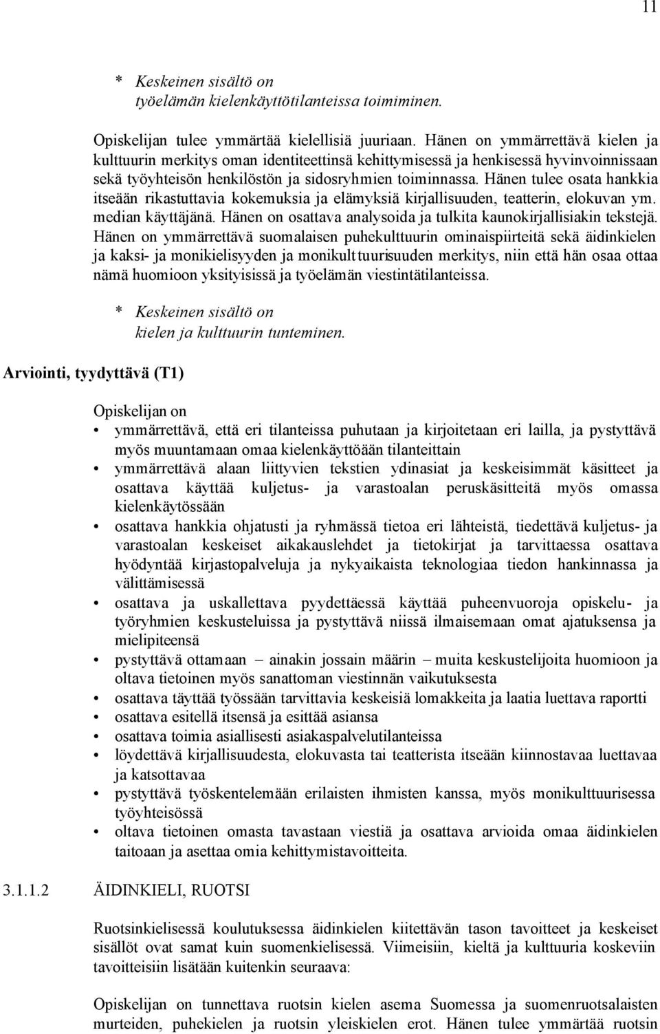 Hänen tulee osata hankkia itseään rikastuttavia kokemuksia ja elämyksiä kirjallisuuden, teatterin, elokuvan ym. median käyttäjänä. Hänen on osattava analysoida ja tulkita kaunokirjallisiakin tekstejä.