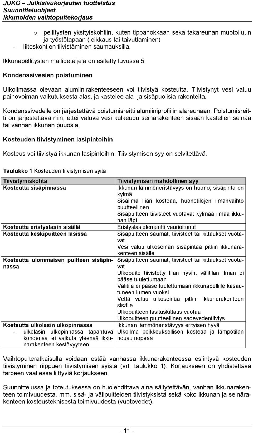 Tiivistynyt vesi valuu painovoiman vaikutuksesta alas, ja kastelee ala- ja sisäpuolisia rakenteita. Kondenssivedelle on järjestettävä poistumisreitti alumiiniprofiilin alareunaan.