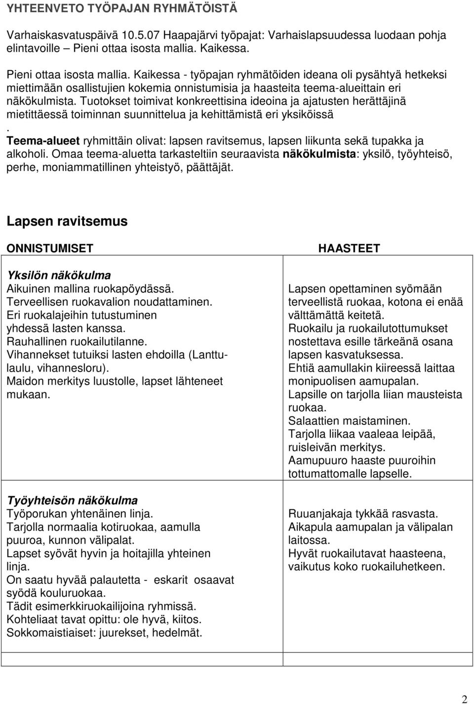 Tuotokset toimivat konkreettisina ideoina ja ajatusten herättäjinä mietittäessä toiminnan suunnittelua ja kehittämistä eri yksiköissä.