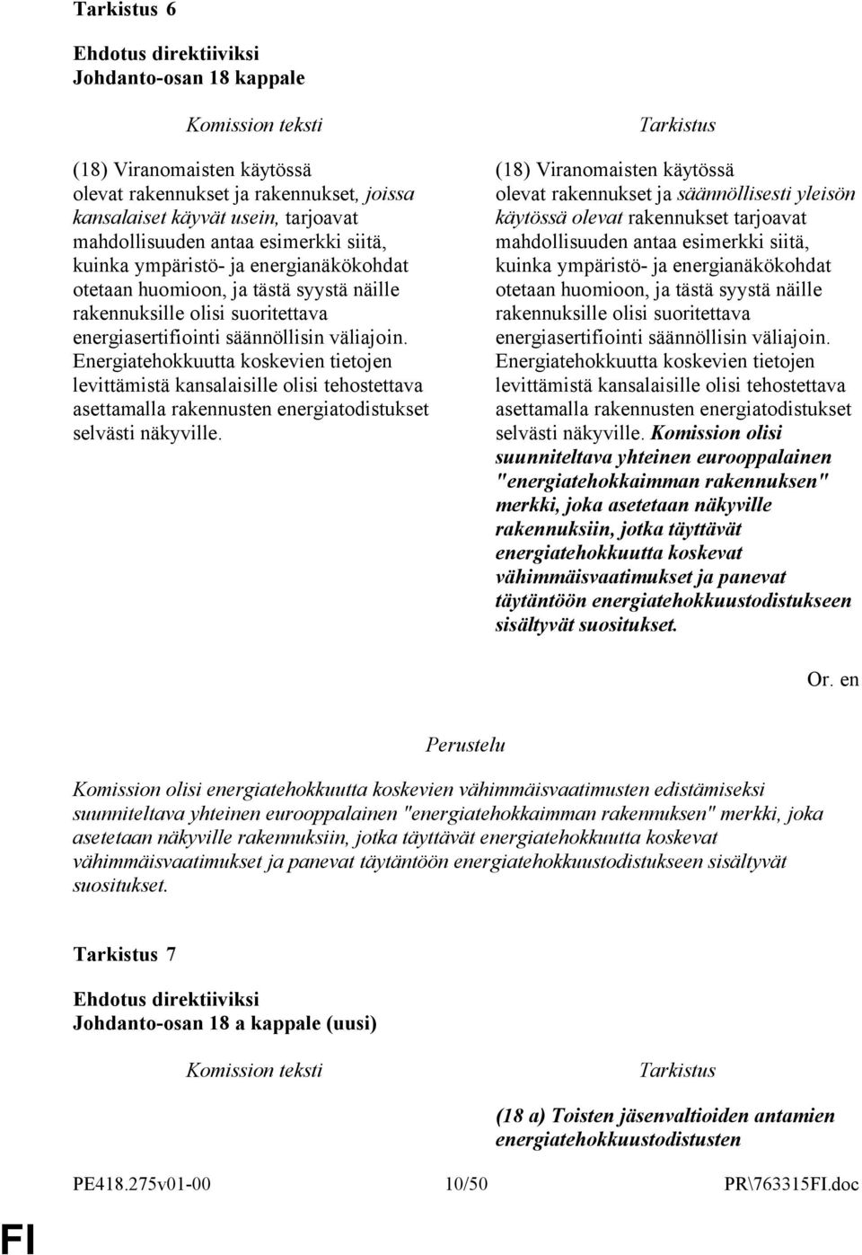 Energiatehokkuutta koskevien tietojen levittämistä kansalaisille olisi tehostettava asettamalla rakennusten energiatodistukset selvästi näkyville.