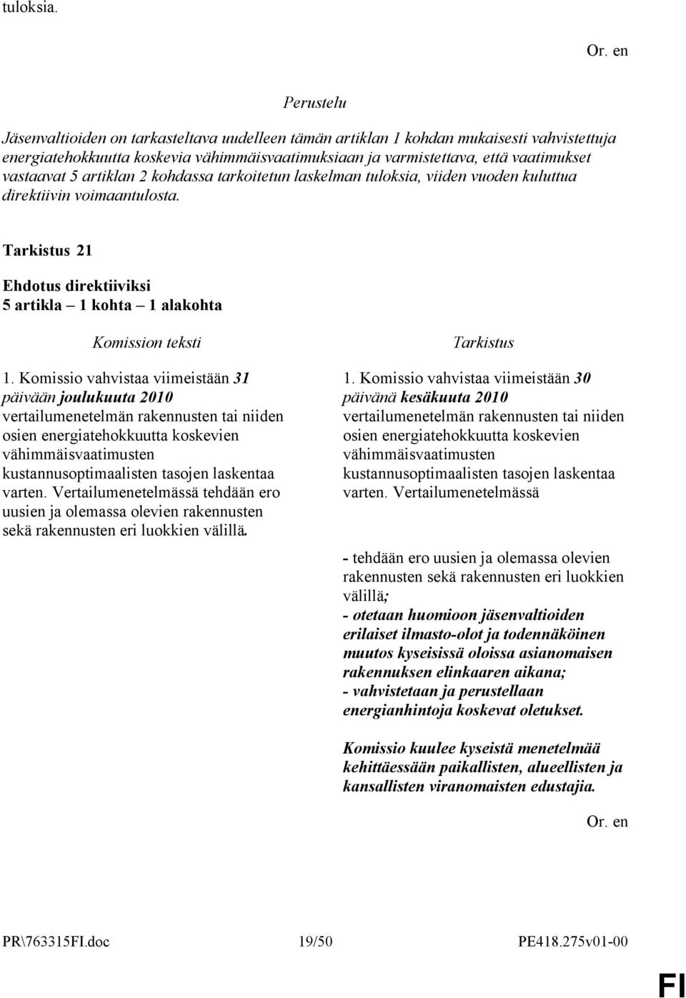 2 kohdassa tarkoitetun laskelman tuloksia, viiden vuoden kuluttua direktiivin voimaantulosta. 21 5 artikla 1 kohta 1 alakohta 1.