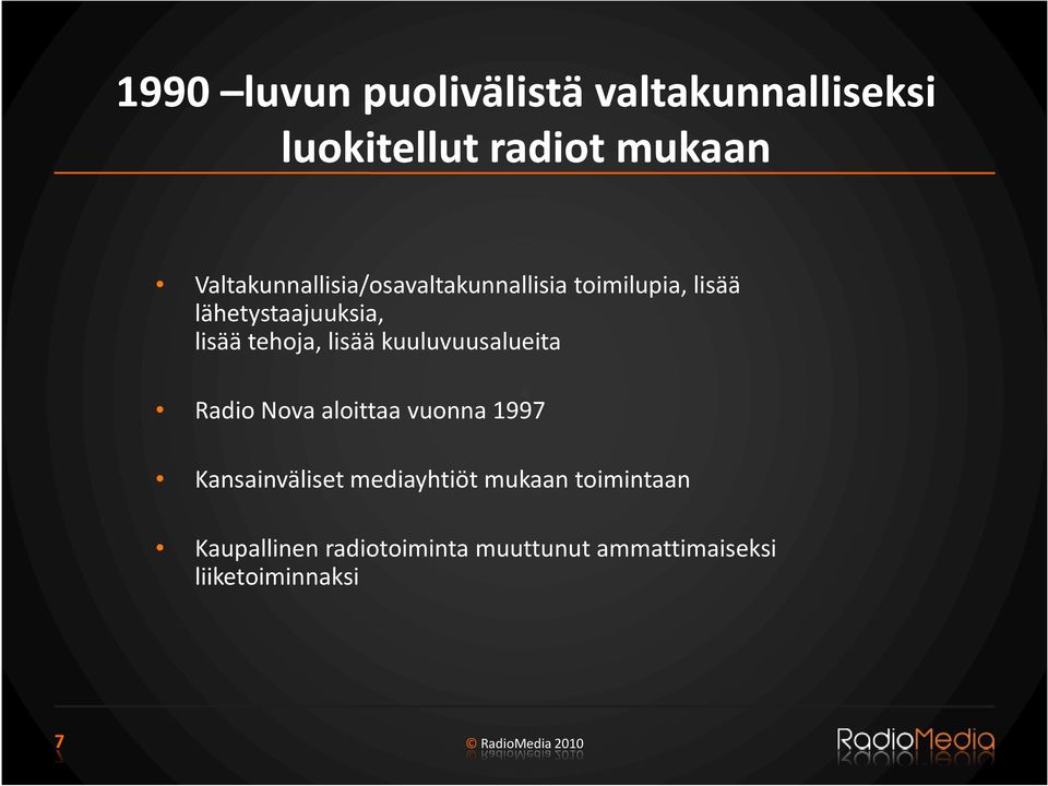 tehoja, lisää kuuluvuusalueita Radio Nova aloittaa vuonna 1997 Kansainväliset