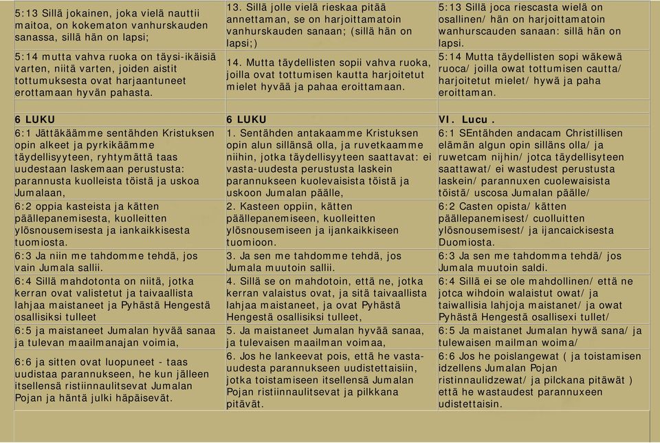 Mutta täydellisten sopii vahva ruoka, joilla ovat tottumisen kautta harjoitetut mielet hyvää ja pahaa eroittamaan.