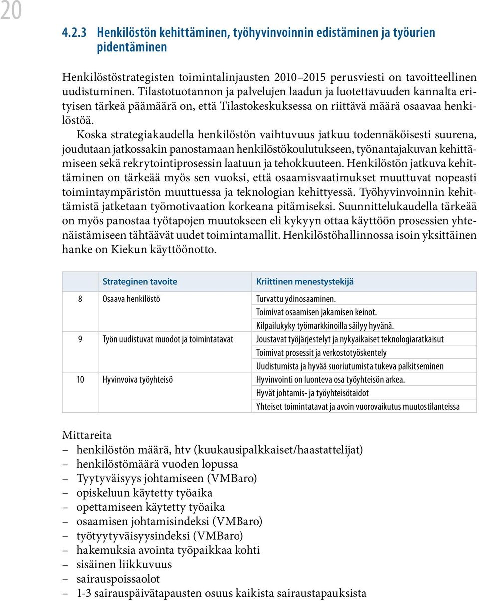 Koska strategiakaudella henkilöstön vaihtuvuus jatkuu todennäköisesti suurena, joudutaan jatkossakin panostamaan henkilöstökoulutukseen, työnantajakuvan kehittämiseen sekä rekrytointiprosessin