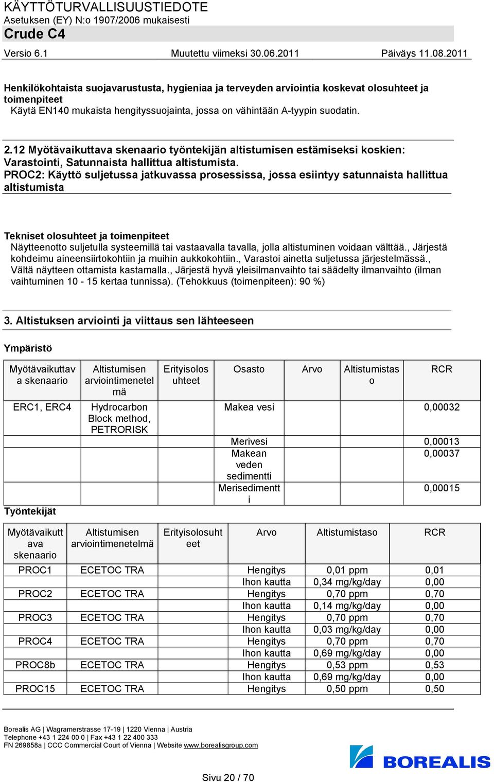 PROC2: Käyttö suljetussa jatkuvassa prosessissa, jossa esiintyy satunnaista hallittua altistumista Näytteenotto suljetulla systeemillä tai vastaavalla tavalla, jolla altistuminen voidaan välttää.