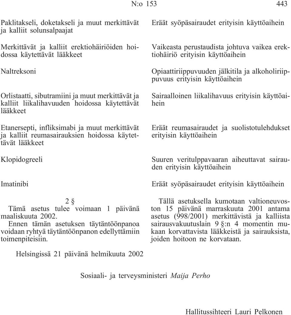 Imatinibi 2 Tämä asetus tulee voimaan 1 päivänä maaliskuuta 2002. Ennen tämän asetuksen täytäntöönpanoa voidaan ryhtyä täytäntöönpanon edellyttämiin toimenpiteisiin.