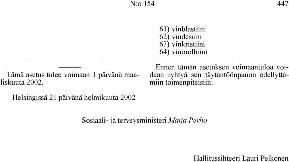 Helsingissä 21 päivänä helmikuuta 2002 Ennen tämän asetuksen voimaantuloa voidaan