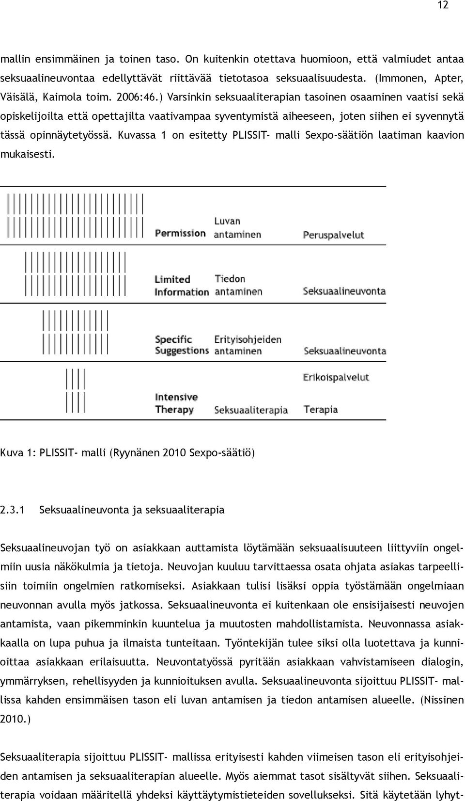 ) Varsinkin seksuaaliterapian tasoinen osaaminen vaatisi sekä opiskelijoilta että opettajilta vaativampaa syventymistä aiheeseen, joten siihen ei syvennytä tässä opinnäytetyössä.