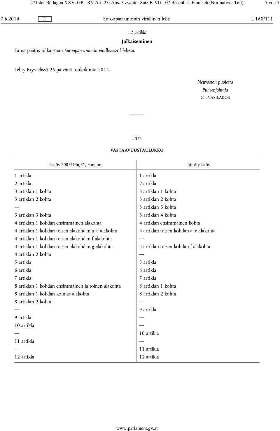 VASILAKOS LIITE VASTAAVUUSTAULUKKO Päätös 2007/436/EY, Euratom Tämä päätös 1 artikla 1 artikla 2 artikla 2 artikla 3 artiklan 1 kohta 3 artiklan 1 kohta 3 artiklan 2 kohta 3 artiklan 2 kohta 3