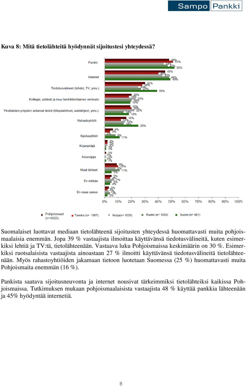 Esimerkiksi ruotsalaisista vastaajista ainoastaan 27 % ilmoitti käyttävänsä tiedotusvälineitä tietolähteenään.