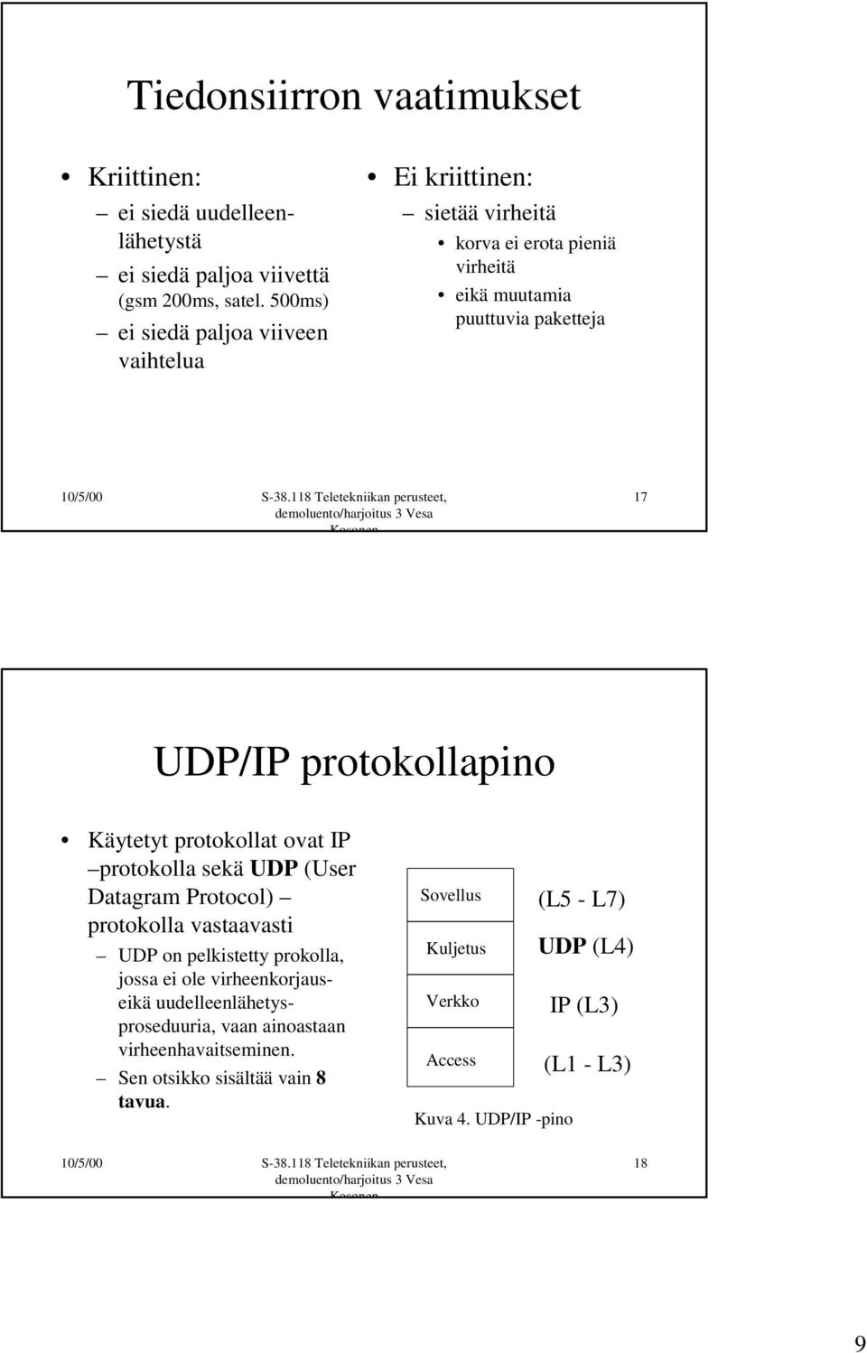 protokollapino Käytetyt protokollat ovat IP protokolla sekä UDP (User Datagram Protocol) protokolla vastaavasti UDP on pelkistetty prokolla, jossa ei ole