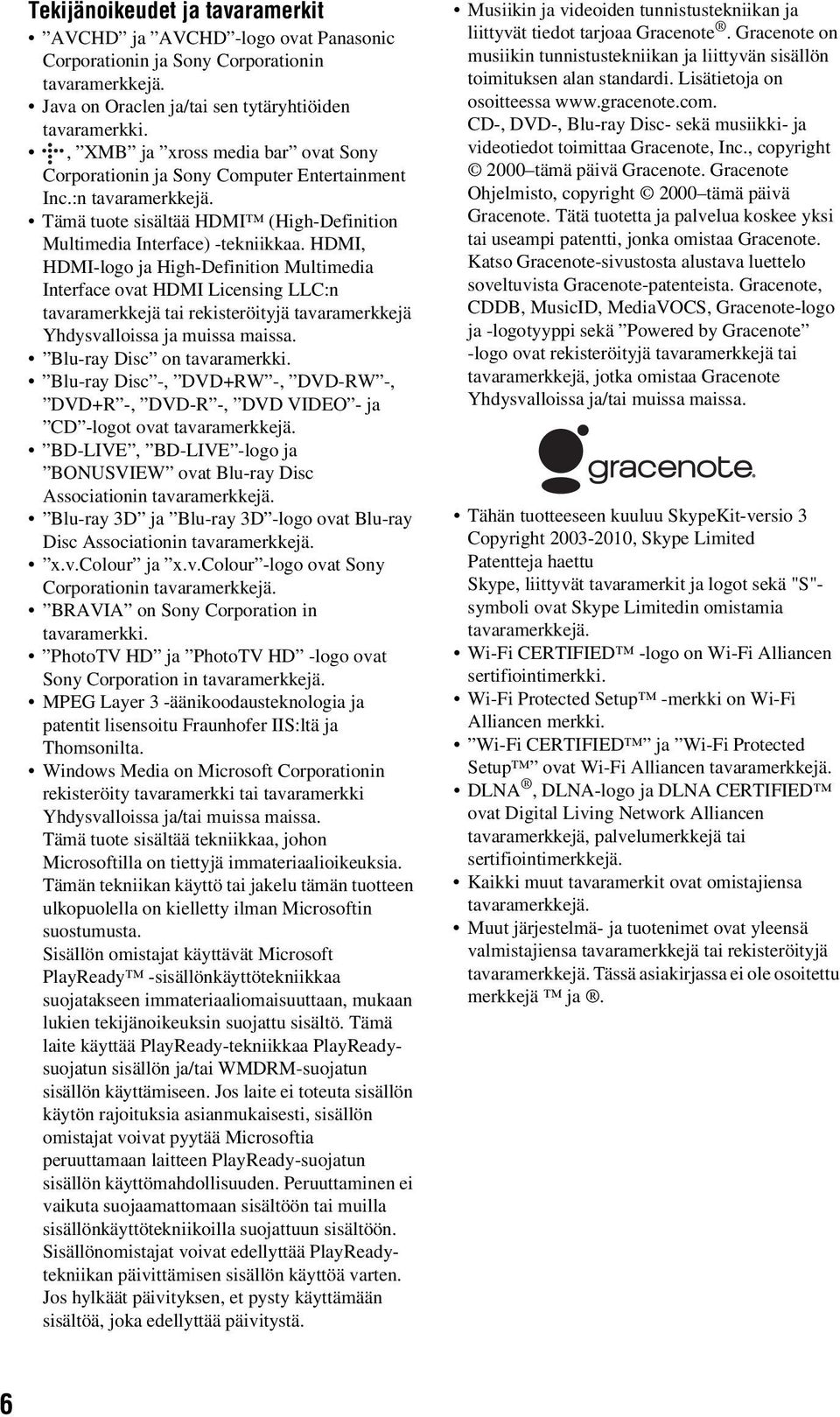 HDMI, HDMI-logo ja High-Definition Multimedia Interface ovat HDMI Licensing LLC:n tavaramerkkejä tai rekisteröityjä tavaramerkkejä Yhdysvalloissa ja muissa maissa. Blu-ray Disc on tavaramerkki.