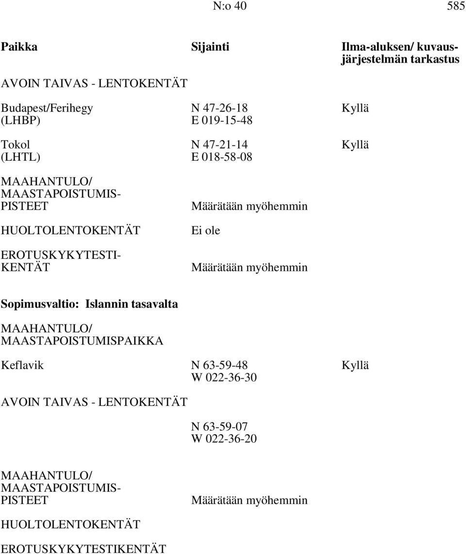 Kyllä (LHTL) E 018-58-08 EROTUSKYKYTESTI- KENTÄT Ei ole Sopimusvaltio: