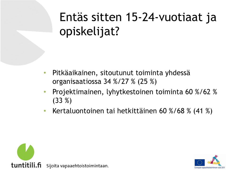 organisaatiossa 34 %/27 % (25 %) Projektimainen,