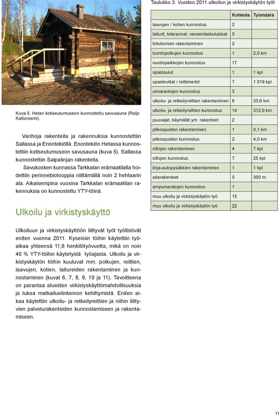 nuotiopaikkojen kunnostus 17 opastaulut 1 1 kpl opasteviitat / reittimerkit 7 1 019 kpl uimarantojen kunnostus 3 ulkoilu- ja retkeilyreittien rakentaminen 6 33,6 km Kuva 5.