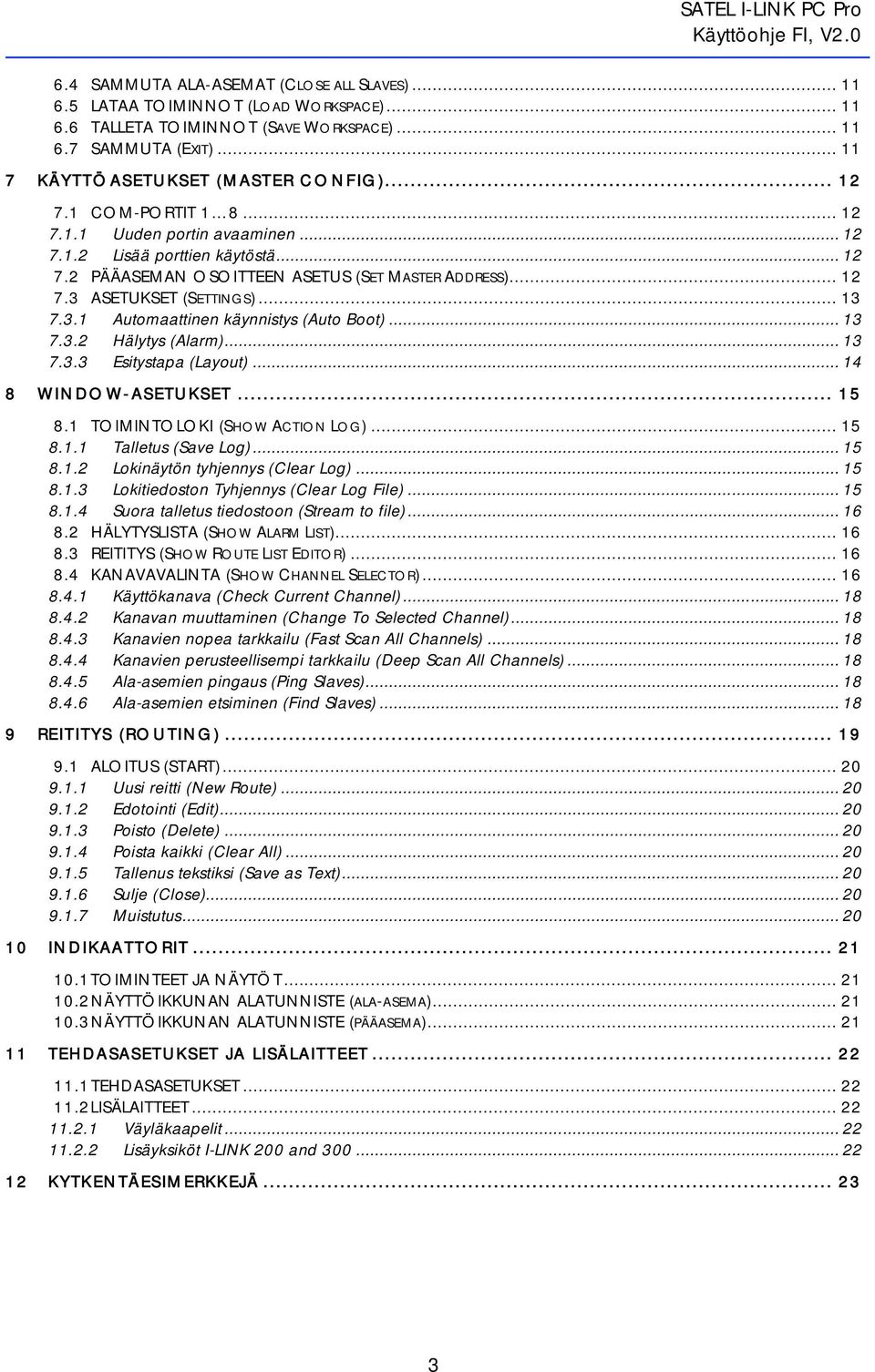 ASETUKSET (SETTINGS)... 13 7.3.1 Automaattinen käynnistys (Auto Boot)... 13 7.3.2 Hälytys (Alarm)... 13 7.3.3 Esitystapa (Layout)... 14 8 WINDOW-ASETUKSET... 15 8.1 TOIMINTOLOKI (SHOW ACTION LOG).