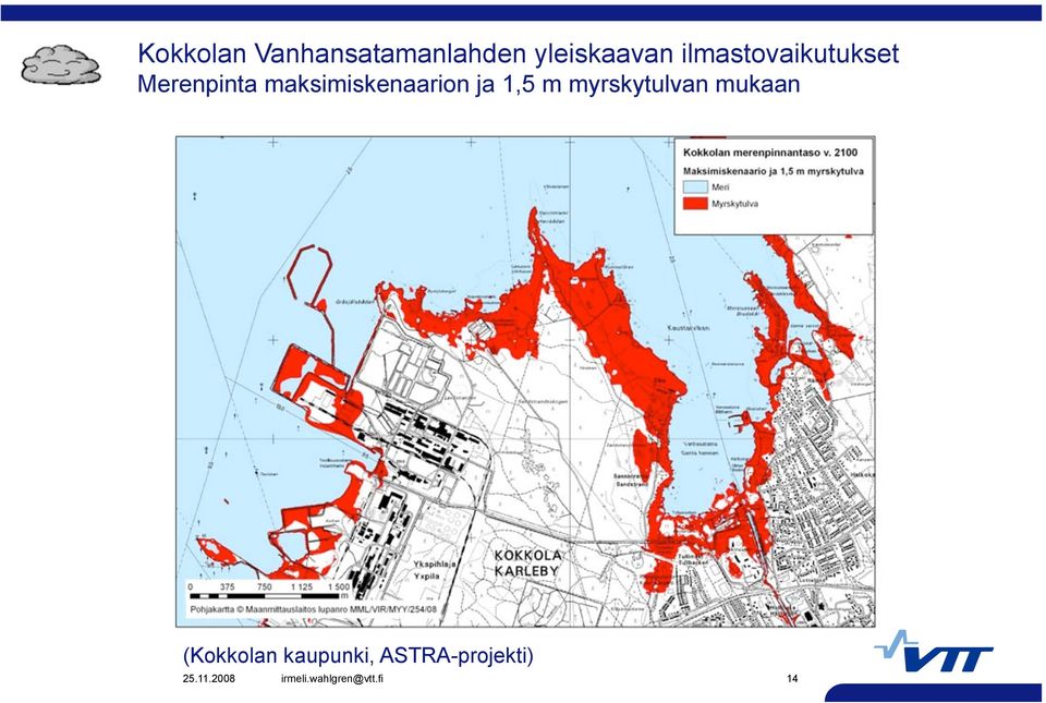 Merenpinta maksimiskenaarion ja 1,5 m