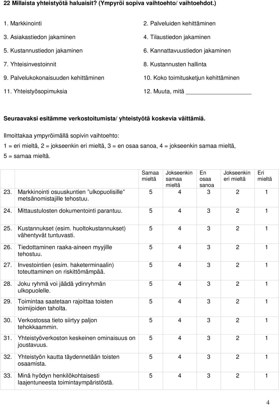 Yhteistyösopimuksia 12. Muuta, mitä Seuraavaksi esitämme verkostoitumista/ yhteistyötä koskevia väittämiä.