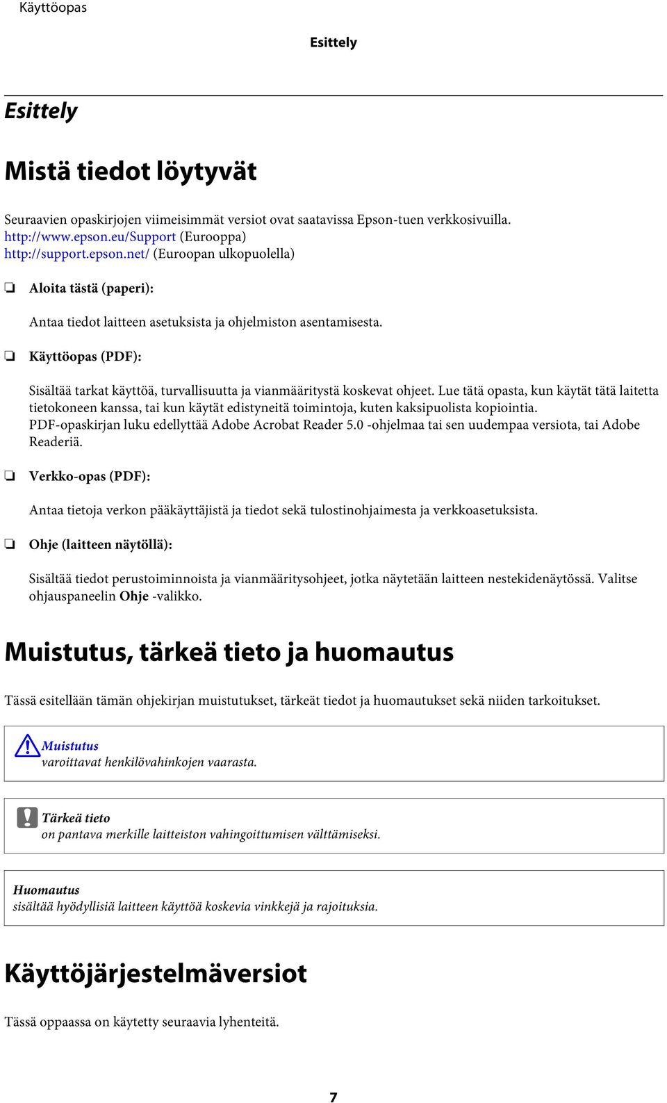 Käyttöopas (PDF): Sisältää tarkat käyttöä, turvallisuutta ja vianmääritystä koskevat ohjeet.