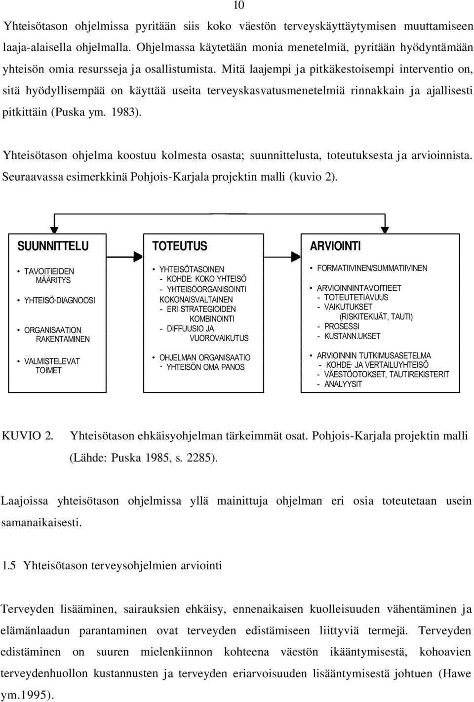 Mitä laajempi ja pitkäkestoisempi interventio on, sitä hyödyllisempää on käyttää useita terveyskasvatusmenetelmiä rinnakkain ja ajallisesti pitkittäin (Puska ym. 1983).