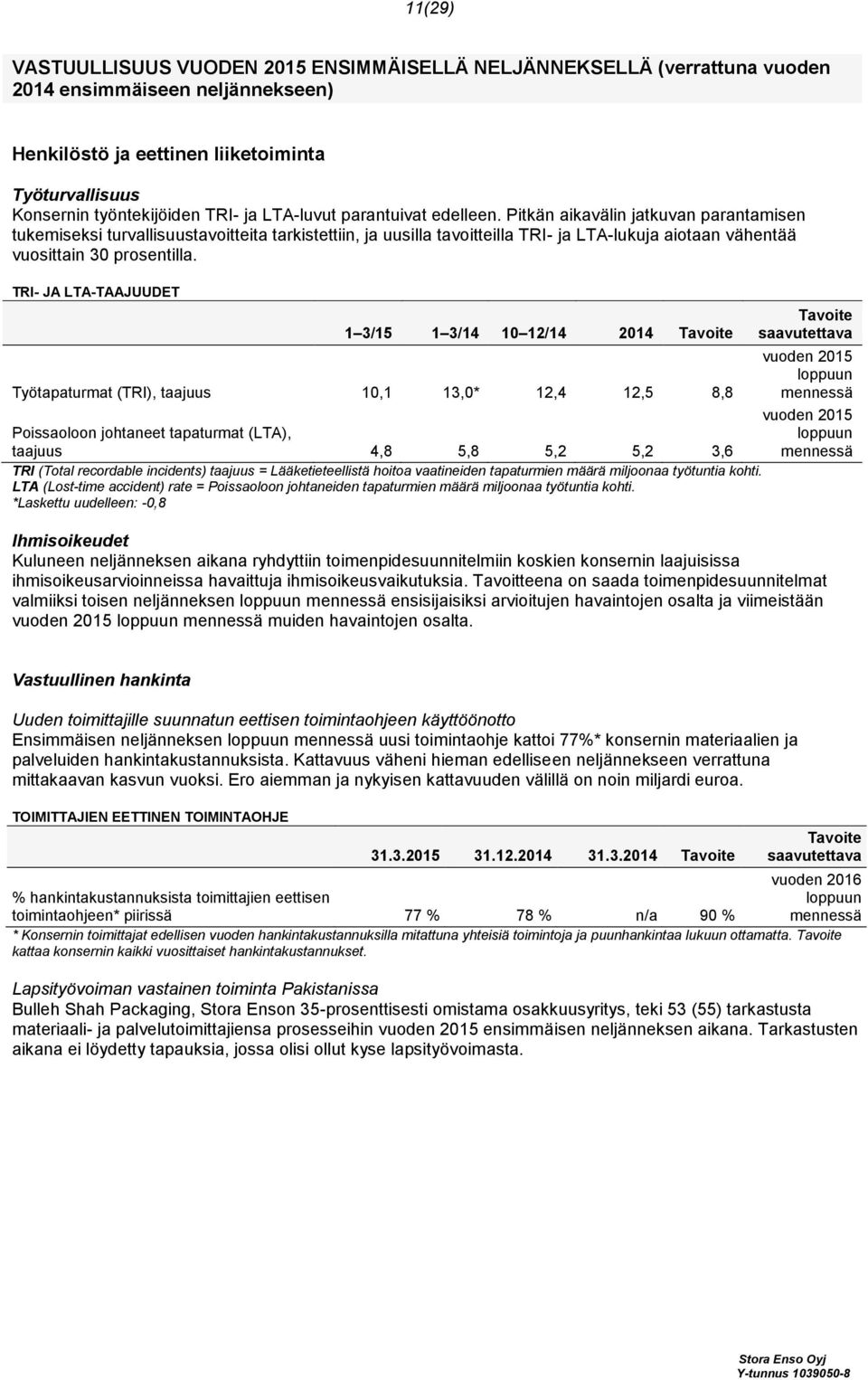 Pitkän aikavälin jatkuvan parantamisen tukemiseksi turvallisuustavoitteita tarkistettiin, ja uusilla tavoitteilla TRI- ja LTA-lukuja aiotaan vähentää vuosittain 30 prosentilla.