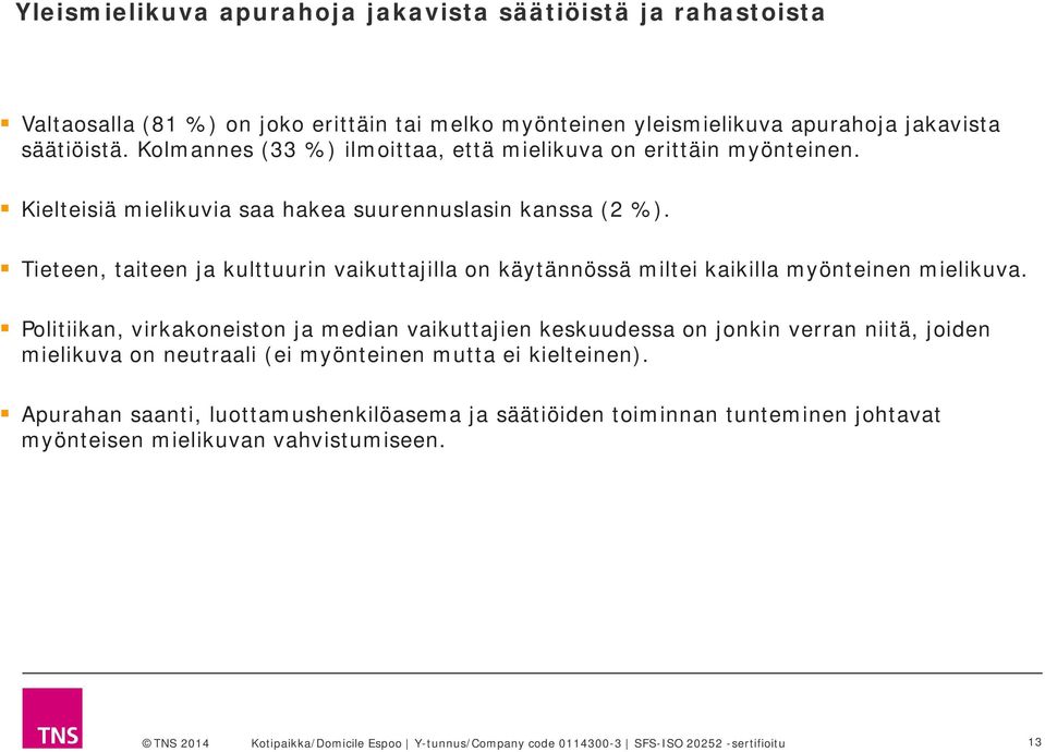 Tieteen, taiteen ja kulttuurin vaikuttajilla on käytännössä miltei kaikilla myönteinen mielikuva.