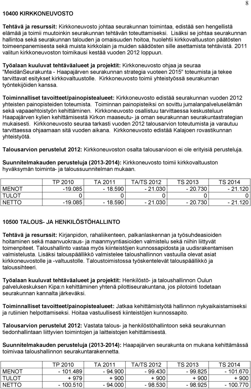 asettamista tehtävistä. 2011 valitun kirkkoneuvoston toimikausi kestää vuoden 2012 loppuun.