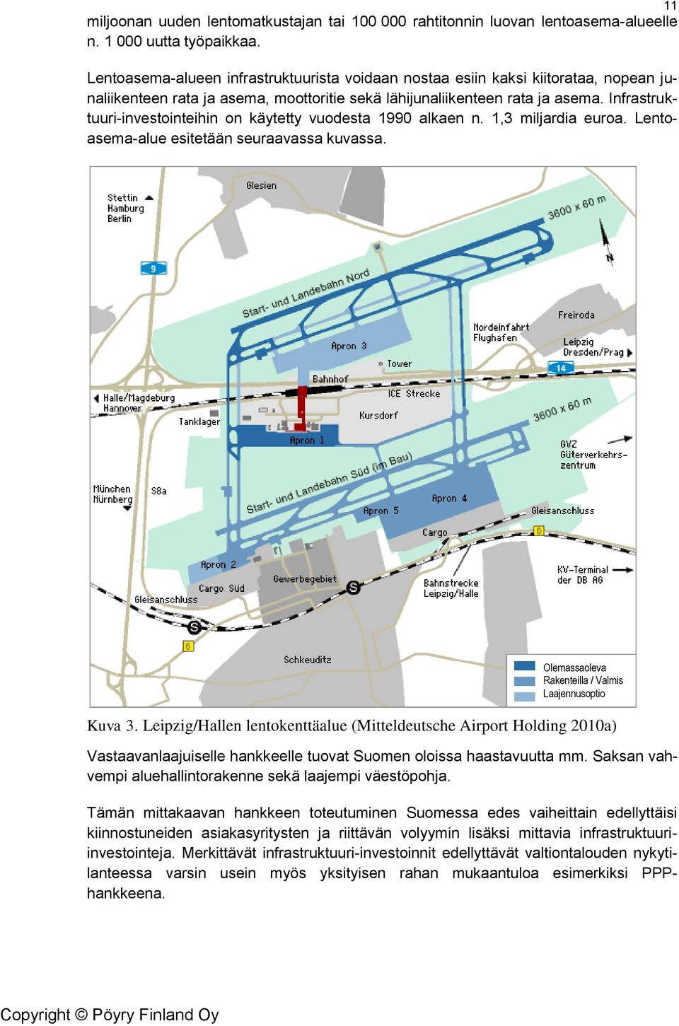 Infrastruktuuri-investinteihin n käytetty vudesta 1990 alkaen n. 1,3 miljardia eura. Lentasema-alue esitetään seuraavassa kuvassa. 11 Olemassaleva Rakenteilla / Valmis Laajennuspti Kuva 3.