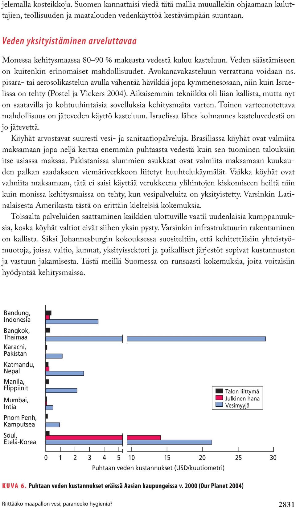 pisara- tai aerosolikastelun avulla vähentää hävikkiä jopa kymmenesosaan, niin kuin Israelissa on tehty (Postel ja Vickers 2004).