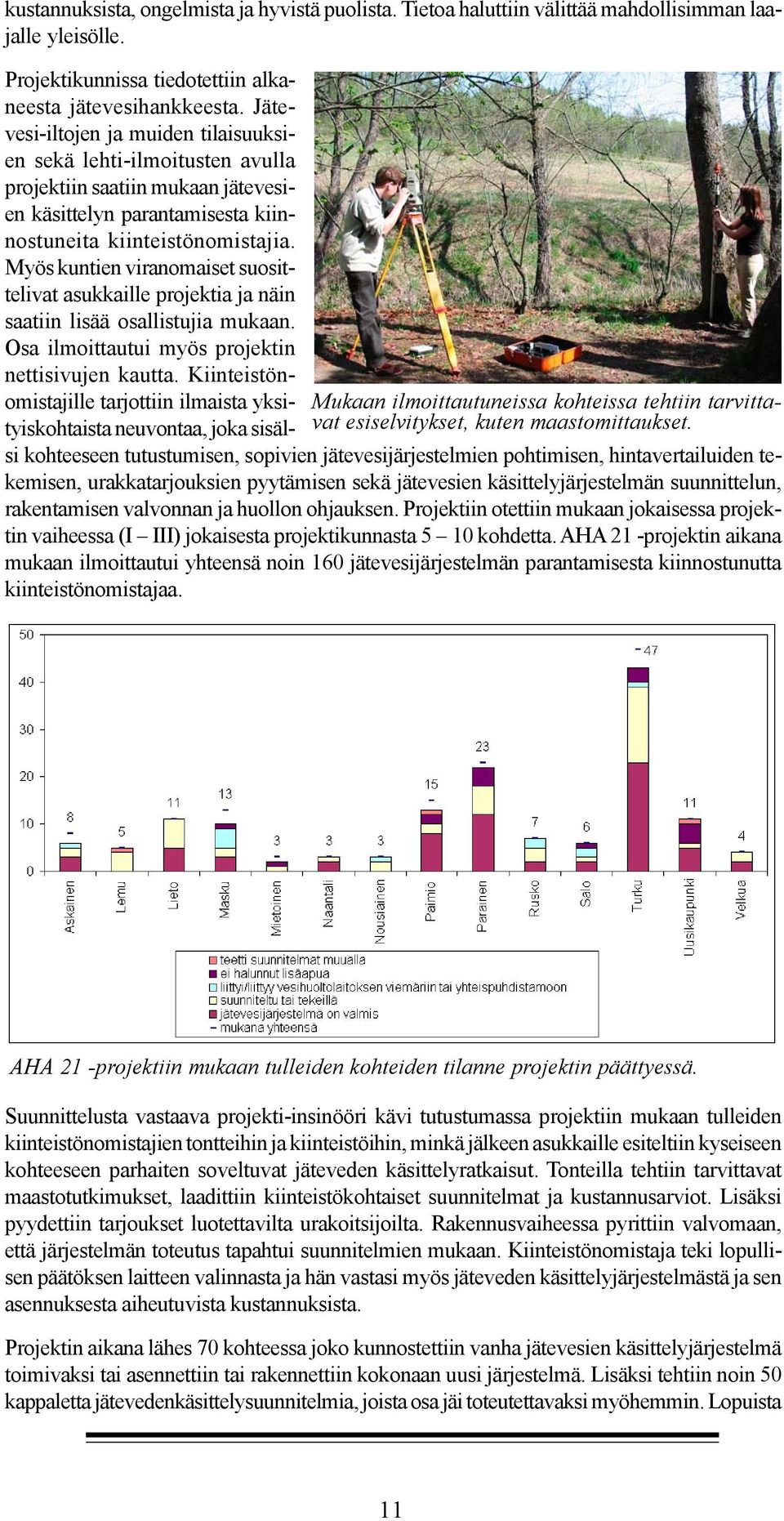 Jätevesi-iltojen ja muiden tilaisuuksien sekä lehti-ilmoitusten avulla projektiin saatiin mukaan jätevesien käsittelyn parantamisesta kiinnostuneita kiinteistönomistajia.