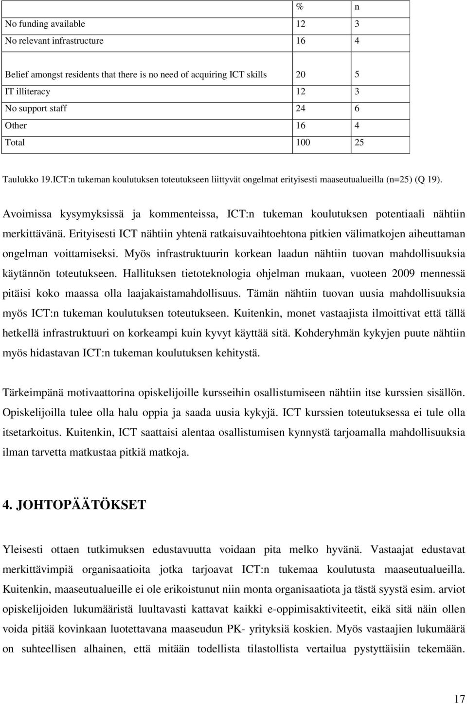 Avoimissa kysymyksissä ja kommenteissa, ICT:n tukeman koulutuksen potentiaali nähtiin merkittävänä.