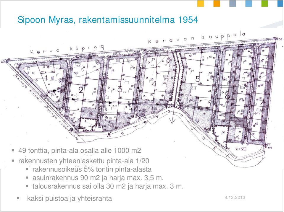 tontin pinta-alasta asuinrakennus 90 m2 ja harja max. 3,5 m.