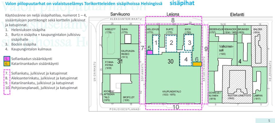 Kaupungintalon kulmaus 1 2 3 7 5 9 5. Sofiankadun sisäänkäynti 6. Katariinankadun sisäänkäynti 7.